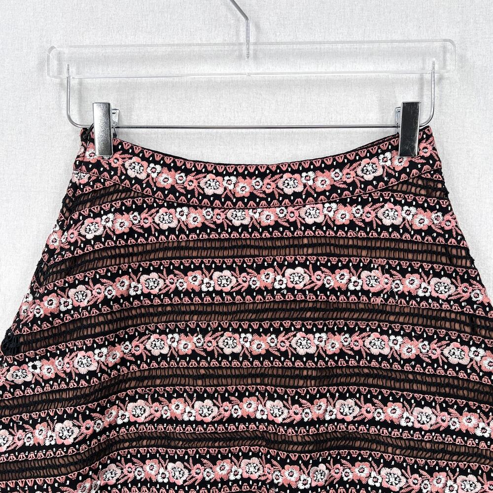 FOR LOVE AND LEMONS Persephone Embroidered Mini Skirt Womens Small Black Pink - Picture 7 of 16